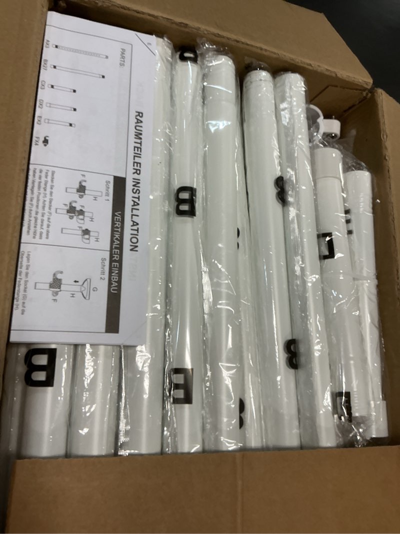 Condition photo showing New/Like New for room divider curtain rod, no drilling 4-10ft(h) 28-140inch(w) adjustable privacy wall divider for room separation, heavy duty temporary partition space separator tension rods, white white 28-140 inch