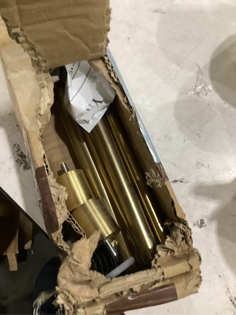 Condition photo showing Good Condition for warm gold double curtain rods 72-144" (6-12ft), decorative double drapery rod with cap finials, 1 inch front and 5/8 inch back heavy duty double window rods, adjustable dual curtain rod warm gold warm gold 72-144"