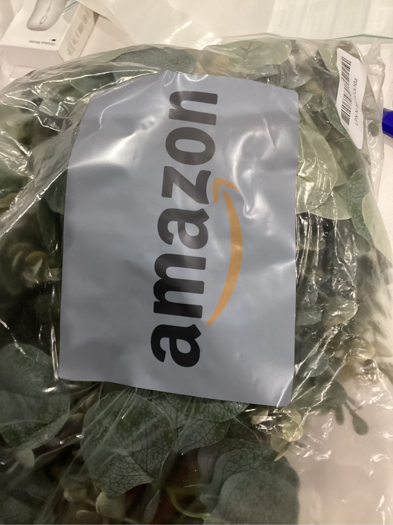Condition photo showing Good Condition for Ouddy Decor Eucalyptus Garland 6.56 Ft Lush Silver Dollar Leaves Boxwood Artificial Faux Greenery Vines for Baby Shower Wedding Party Table Runner Room Home Mantle Decor Green 1 Pack