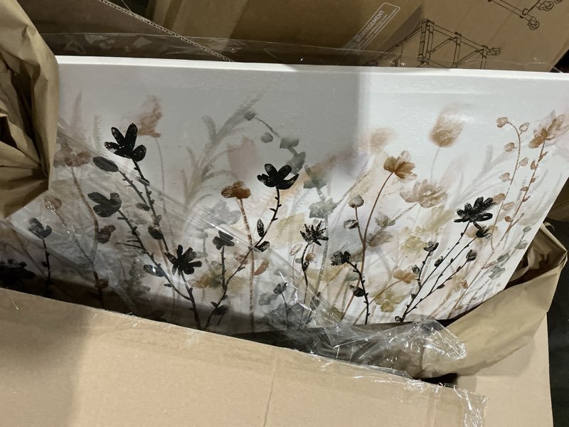 Condition photo showing Good Condition for abstract floral canvas wall art grey cream white grass flowers canvas pictures modern landscape painting botanic artwork for living room bedroom kitchen office wall decor ready to hang 20" x 40" cream white wildflowers wrapped canvas 40"l x 20"w