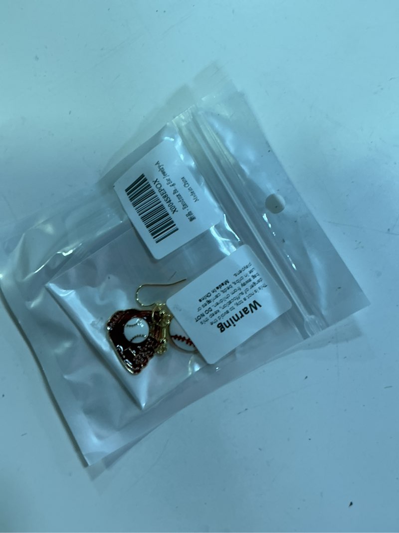 Condition photo showing New/Like New for baseball dangle earrings, nickel-free lightweight sport earrings for women
