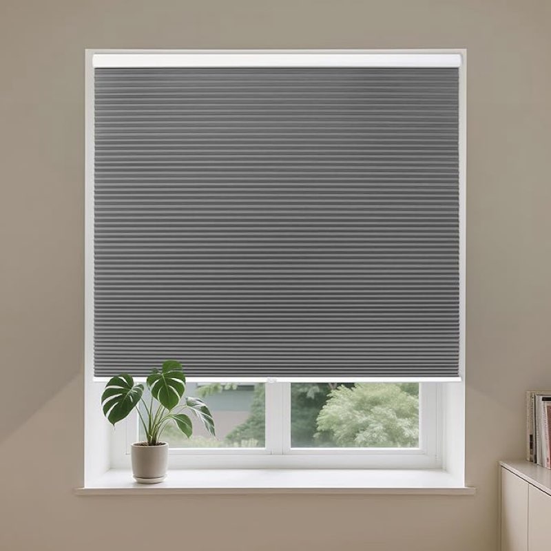 Allesin Cellular Shades Cordless Blackout Honeycomb Blinds for Indoor Windows, Thermal Insulated Window Shades Noise Reduction, Easy to Install, Perfect for Bedroom/Living Room, Grey 25 x 48