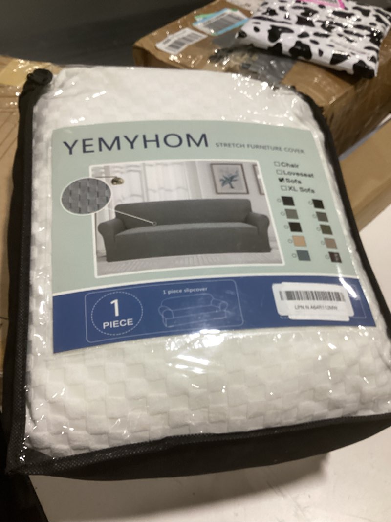 Condition photo showing Good Condition for YEMYHOM Couch Cover Latest Jacquard Design High Stretch Sofa Covers for 3 Cushion Couch, Pet Dog Cat Proof Slipcover Non Slip Magic Elastic Furniture Protector (Large, White) Large (71"-91") White