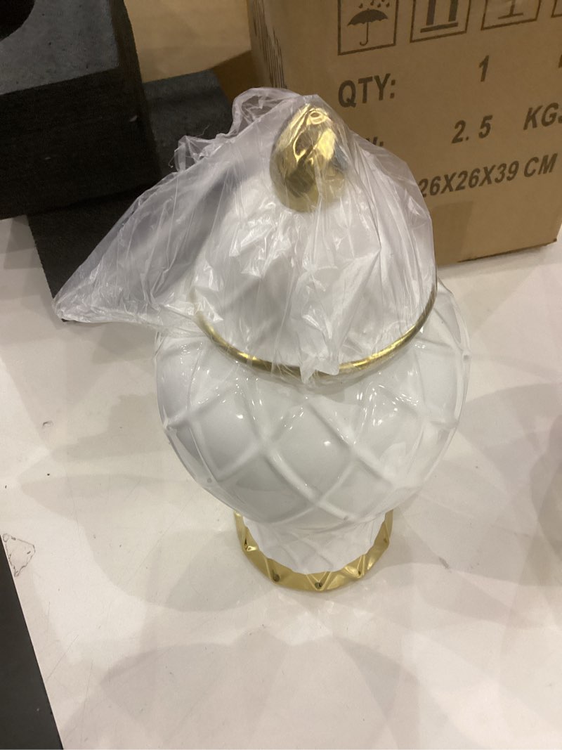 Condition photo showing Good Condition for Ginger Jars for Home Decor, White and Gold Vase, Decorative Ceramic Ginger jar with lid, Porcelain Flower Vase for Centerpieces Jarrones, Storage jar, Table Center Vase, Temple Jar(14in) 14 inch White and Gold-01