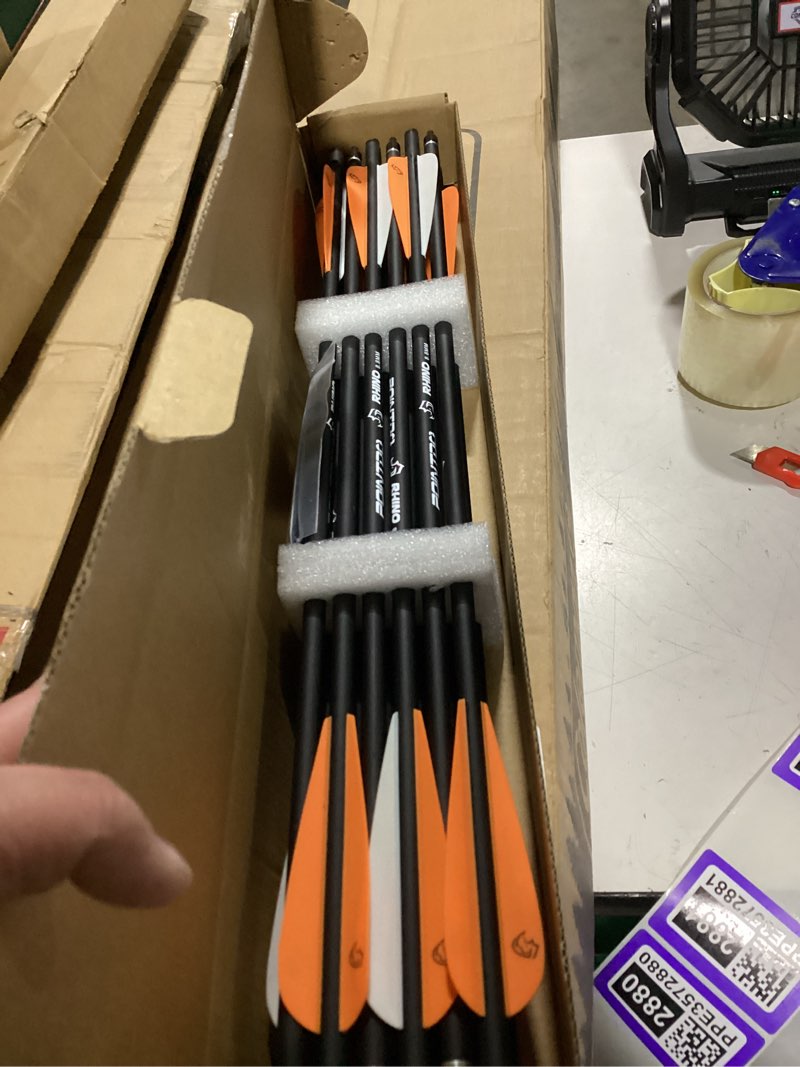 Condition photo showing New/Like New for 20inch carbon crossbow bolts crossbow hunting arrows with 4" vanes and replaced arrowhead/tip (12 pack) orange white
