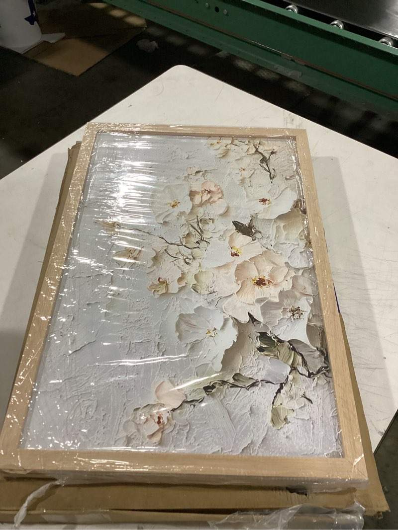 Condition photo showing Good Condition for framed 3d floral texture canvas wall art relief textured floral oil painting modern neutral floral poster gallery framing plant decor living room bedroom 12x16inch x 2 ready to hang colorful flowers-2 12x16inch