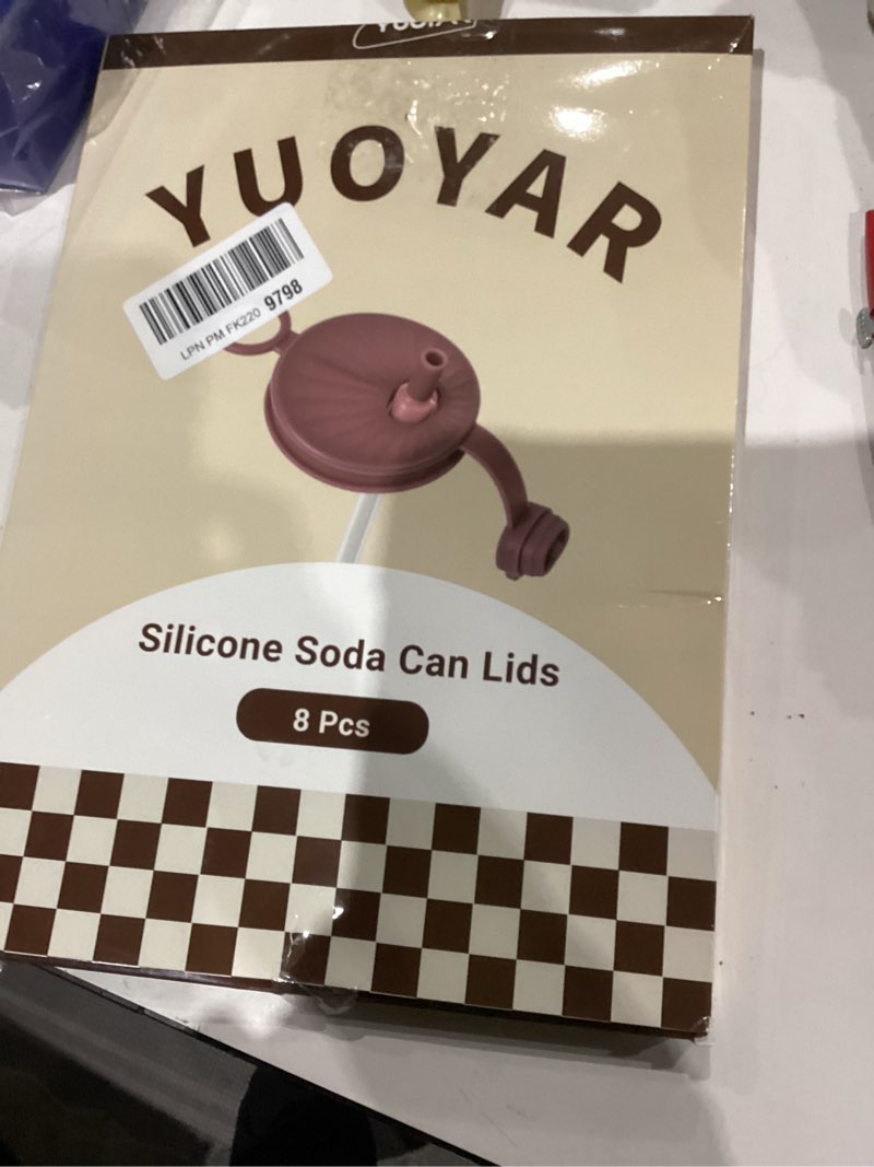 Condition photo showing As Is for Yuoyar 8 Packs Silicone Soda Can Lids with Straw - Reusable can covers for soda - Can Toppers to Keep Carbonation