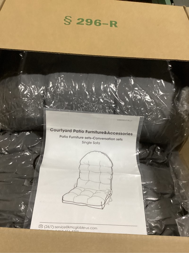 Condition photo showing Good Condition for similar to adirondack chair cushion, rocking chair cushion, non-slip high back patio chairs cushions with ties, waterproof thickened chair pad for indoor and outdoor, 45x20x5 inch, dark grey, 1-pack