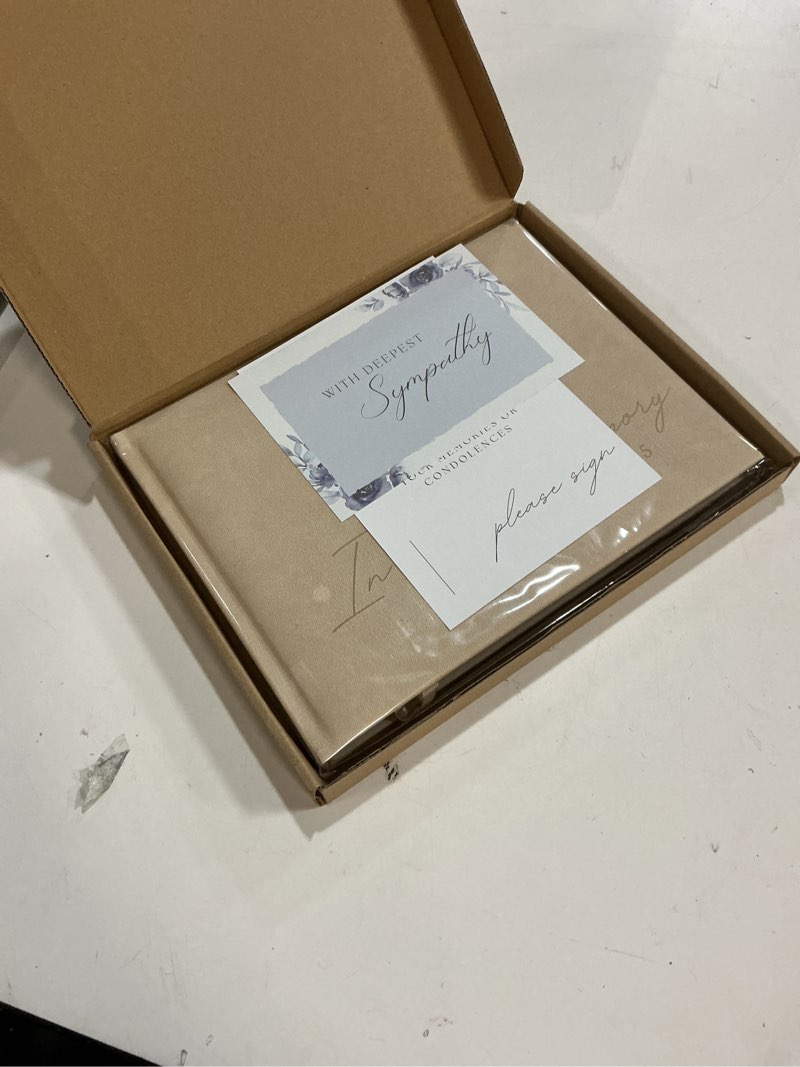 Condition photo showing New/Like New for Funeral Guest Book for 2025 Celebration Of Life Memorial Service - Leather Memory Book for Funeral Guests to Sign In with Condolence Memory Table Sign & Back Pocket - Beige Guestbook 2025 Sand Beige