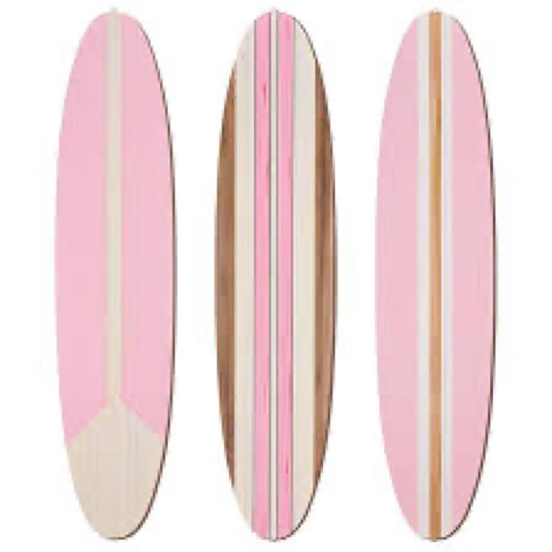 Gerrii 3 Pieces Surfboard Wall Decor 23.6\" x 5.4\" Preppy Beach Room Decor Aesthetic Large Wooden Cute Beachy Tropical Wall Art for Surfer Bedroom Living Room Bathroom Decorations(Pink)