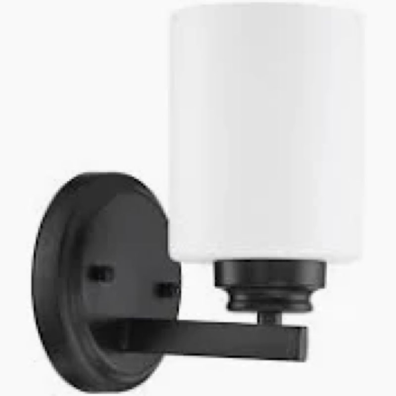 Design House 589283 Stasia Wall Light Sconce with Frosted Glass Tapered Shade for Bathroom Bedroom Entryway, matte black (similar). 