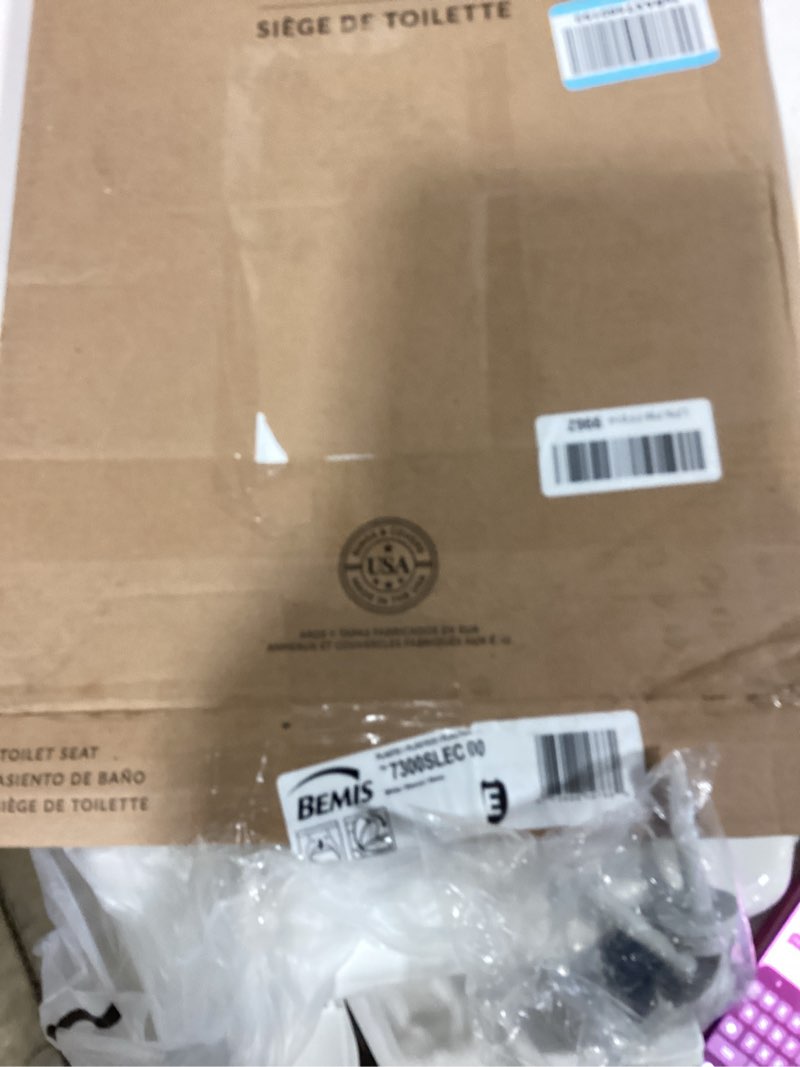 Condition photo showing As Is for bemis 7300slec slow close toilet seat, easy clean hinges and durable plastic seat, made in usa, elongated, white