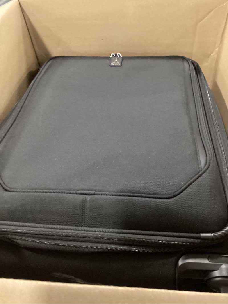 Condition photo showing Good Condition for Travelpro Crew Classic Lightweight Softside Expandable Checked Luggage, 8 Wheel Spinner Suitcase, TSA Lock, Men and Women, Checked Medium 25-Inch, Black Checked Medium Black