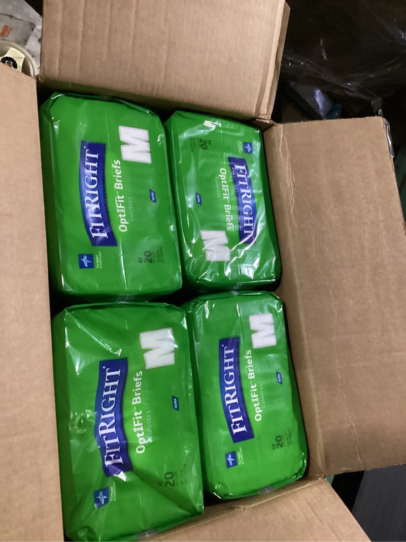 Condition photo showing New/Like New for fitright adult diapers, ultra heavy absorbency, m (waist size 32in-44in), 80 count, optifit incontinence briefs for men and women, disposable, moisture-wicking, leak protection,