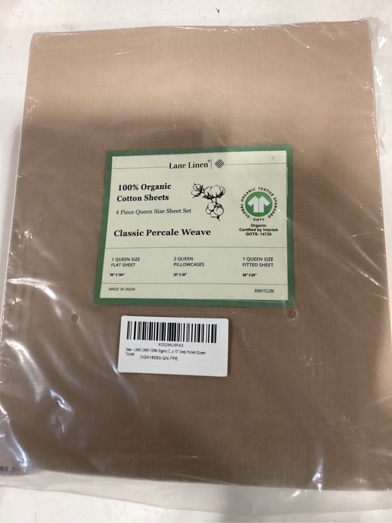 Condition photo showing Good Condition for lane linen eco friendly 100% organic cotton sheets queen size, naturally cooling percale weave, soft & comfy long staple mercerized machine wash low pill fade resistant bed sheets queen taupe queen 07: taupe