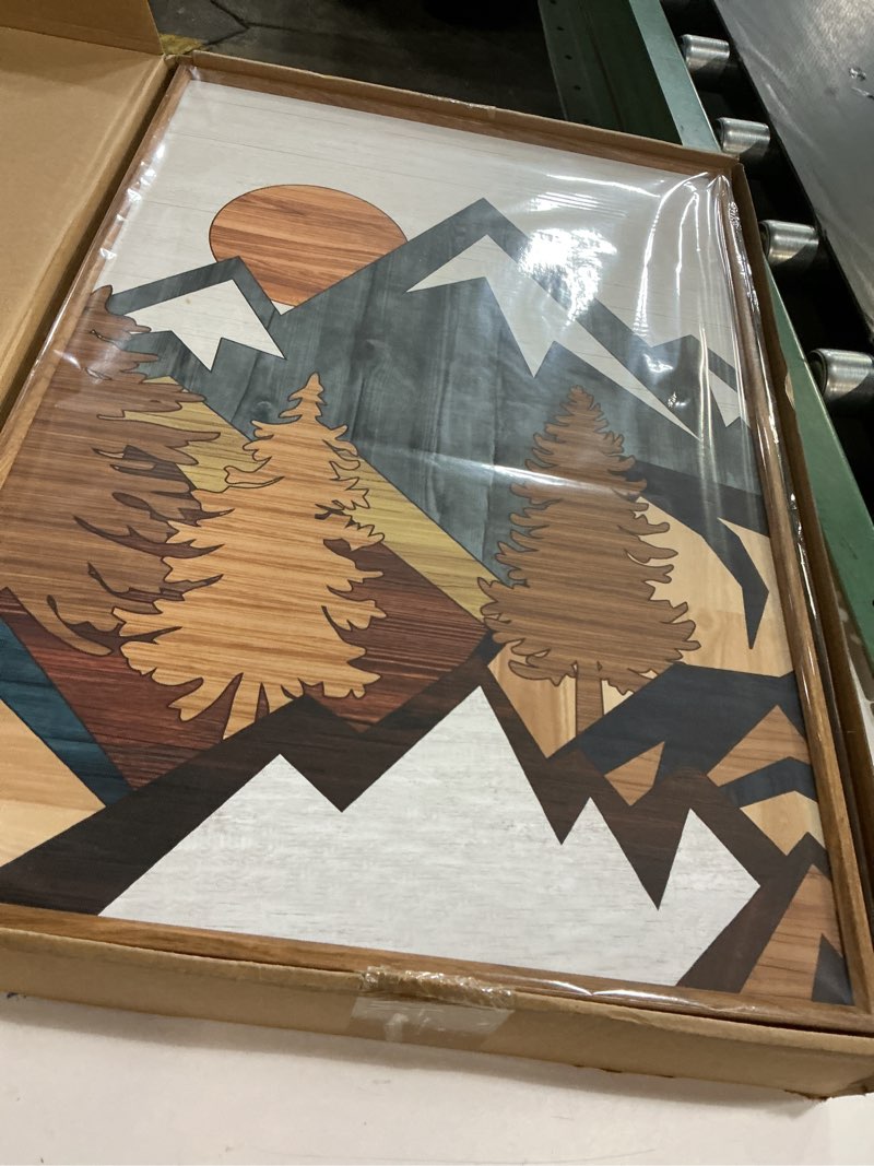 Condition photo showing New/Like New for SIGNINART Vintage Mountain Framed Canvas Wall Art, Boho Sunrise Art Prints, Forest Nature Wilderness Art Paintings, Modern Farmhouse Woodcut Style Wall Decor for Living Room Bedroom, Office 16"x24"x3 Vintage Mountain 16"L x 24"W