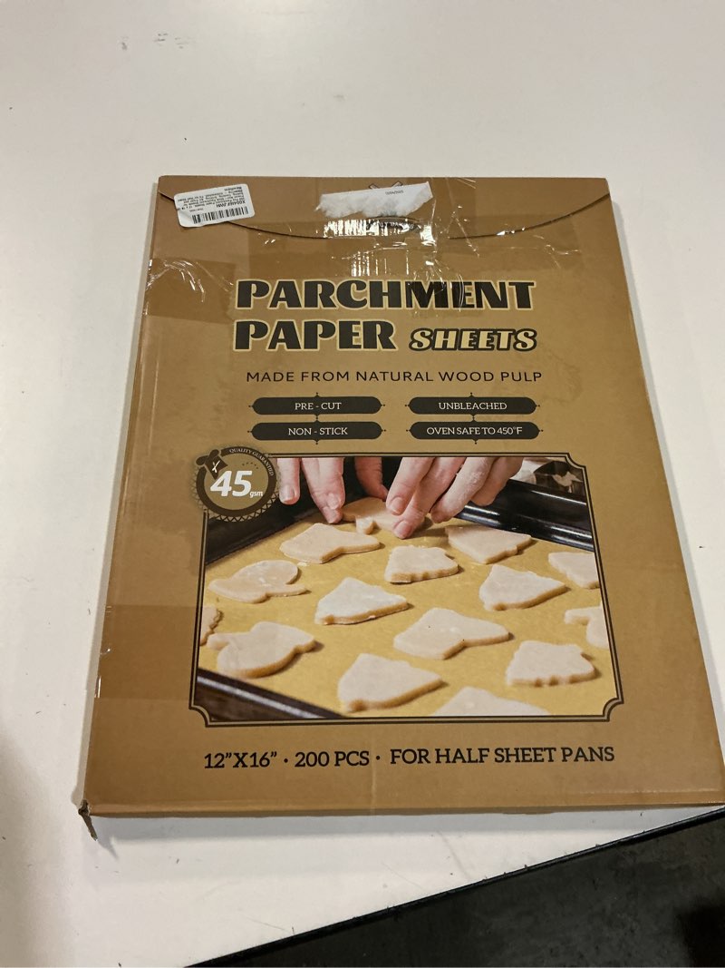 Condition photo showing Good Condition for 200 Pcs Parchment Paper Sheets, 12 x 16 Inch, Precut Non-Stick Parchment Sheets for Baking, Cooking, Grilling, Air Fryer and Steaming - Unbleached, Fit for Half Sheet Pans