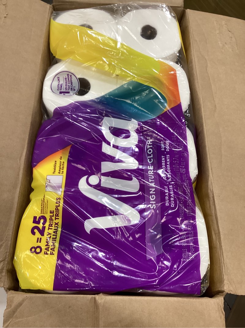 Condition photo showing Good Condition for viva signature cloth paper towels, task size, 8 family triple rolls, 141 sheets per roll (packaging may vary) family triple roll 141 sheets (pack of 8)