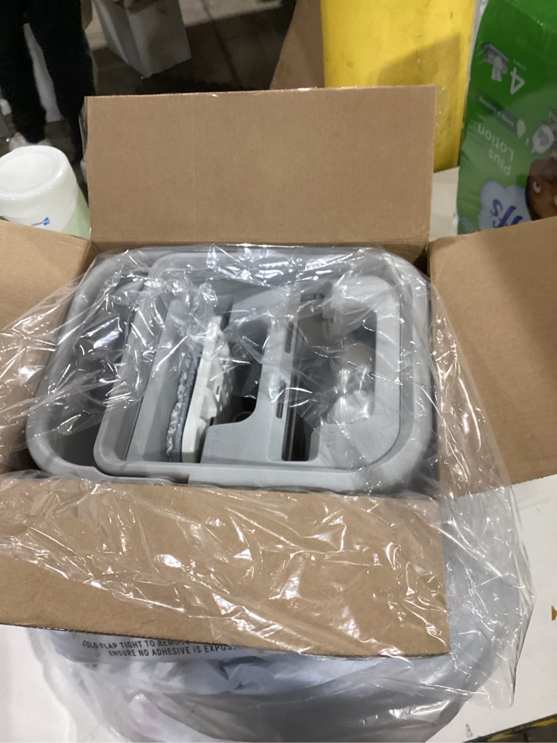 Condition photo showing Good Condition for JOYMOOP Mop and Bucket with Wringer Set, Hands Free Flat Floor Mop and Bucket, with 5 Washable Microfiber Pads, Wet and Dry Use, Floor Cleaning System Middle White Bucket #13 + 50" Flat Mop + 5 Pads