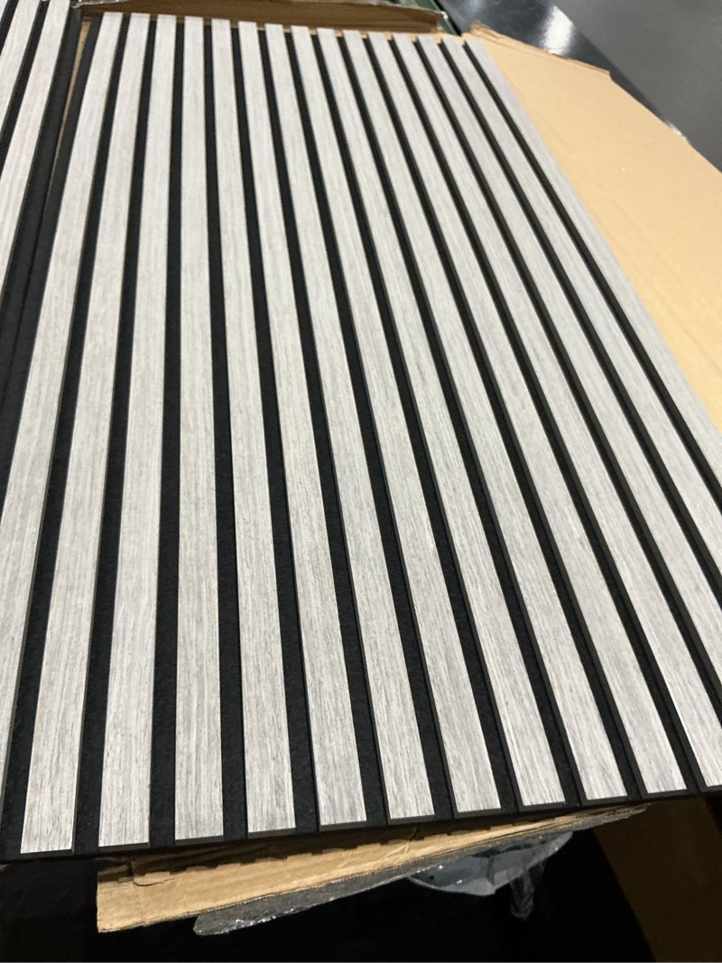 Condition photo showing Good Condition for 3d acoustic panels, soundproof wood panels for wall, wood slat wall paneling for interior ceiling, office, home theater, studio, gray 23.6\\\" x 23.6\\\" x 0.8\\\" gray