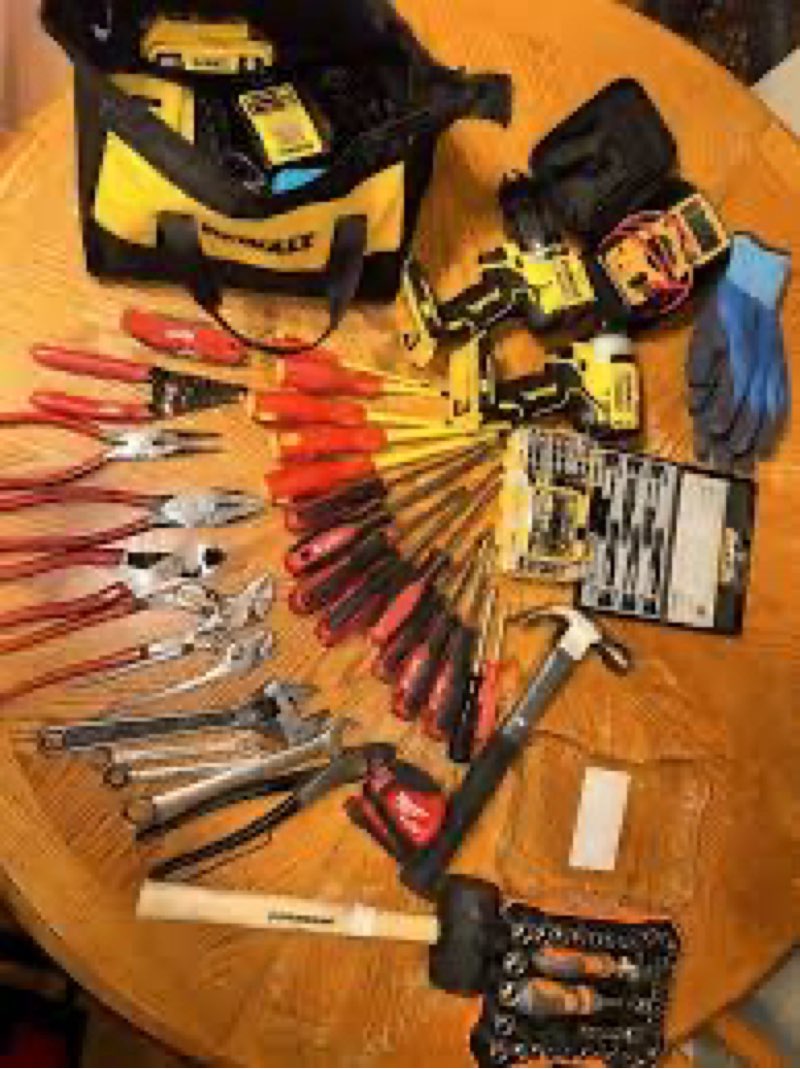 Mixture ofsmall miscellaneous loose tools screws latches home repair accessories 