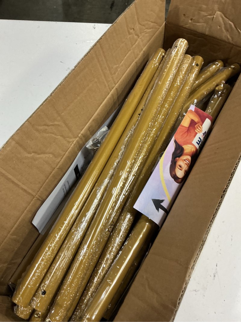 Condition photo showing New/Like New for gold metal arch backdrop stand for wedding & birthday party decorations, foldable balloon arch frame with easy assembly, photo booth backdrop décor with fairy lights options 7.2ft, arch stand