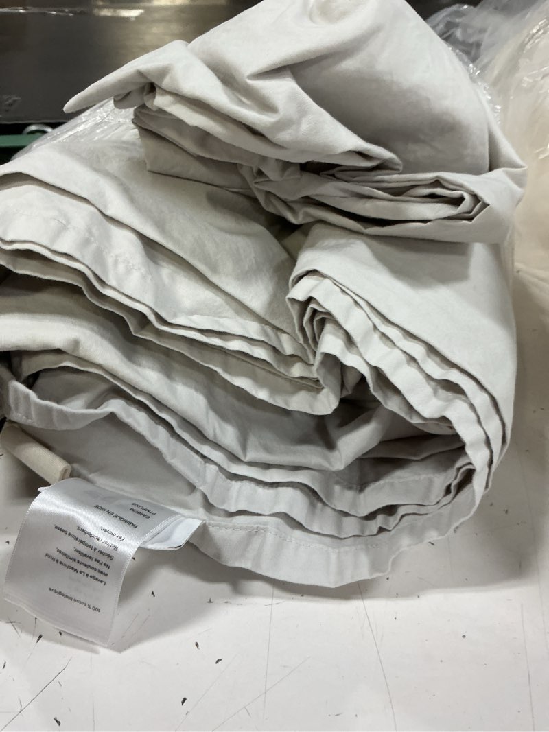 Condition photo showing As Is for organic crisp percale deluxe bedding bundle, king, light grey