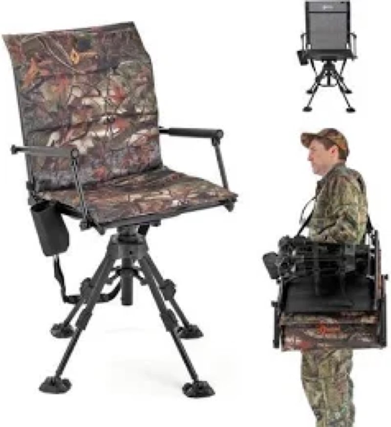 ARROWHEAD OUTDOOR Wide Folding 360° Hunting Swivel Blind Chair with Removable Camouflage Seat Pad, A