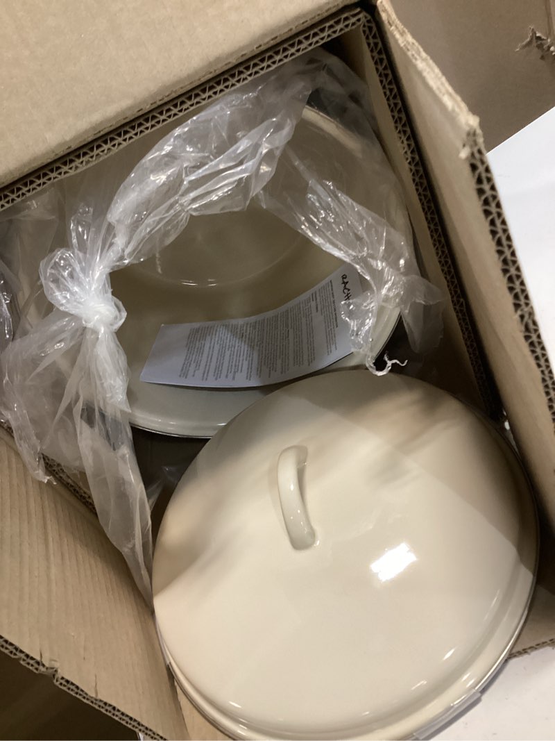 Condition photo showing Good Condition for rachael ray enamel on steel stockpot with lid, induction suitable, 12 quart, almond cream
