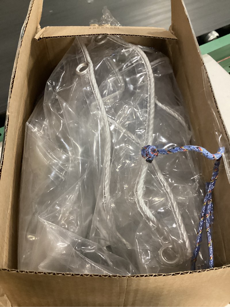Condition photo showing As Is for Clear Tarps with Grommets, 8' X 16' Heavy Duty Waterproof Tarps with Reinforced Edge, 14mil Thickened Tear Resistant PVC Vinyl for Greenhouse, Patio,etc. 8x16 FT