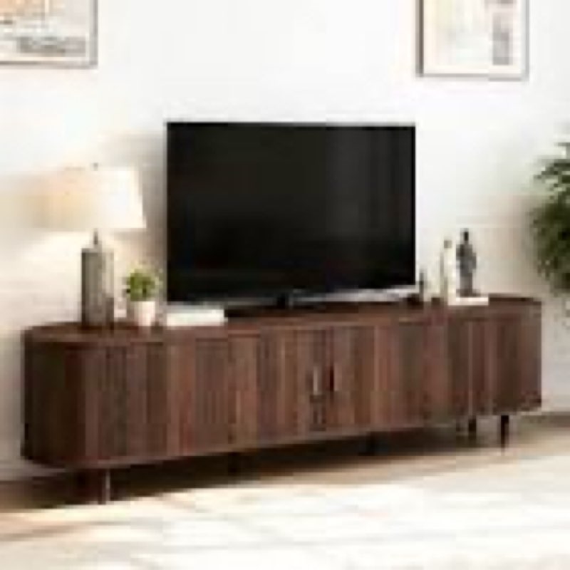 oneblis 70" mid century modern tv stand with power outlet, fluted entertainment center with storage 