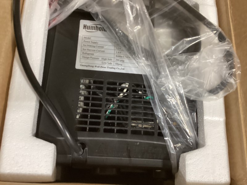 Condition photo showing Good Condition for EUHOMY Countertop Ice Maker Machine with Handle, 26lbs in 24Hrs, 9 Ice Cubes Ready in 6 Mins, Auto-Cleaning Portable Ice Maker with Basket and Scoop, for Home/Kitchen/Camping/RV. (Black) Black 26lbs