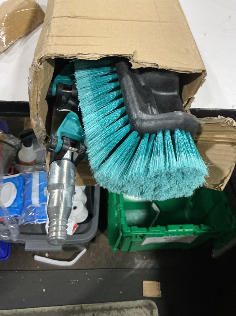 Condition photo showing As Is for 12ft car wash brush with long handle, car cleaning kit with soft wash brush, tire brush, window squeegee, microfiber cleaning head, mitt, for house siding, auto cars, trucks, suv, rv, floors