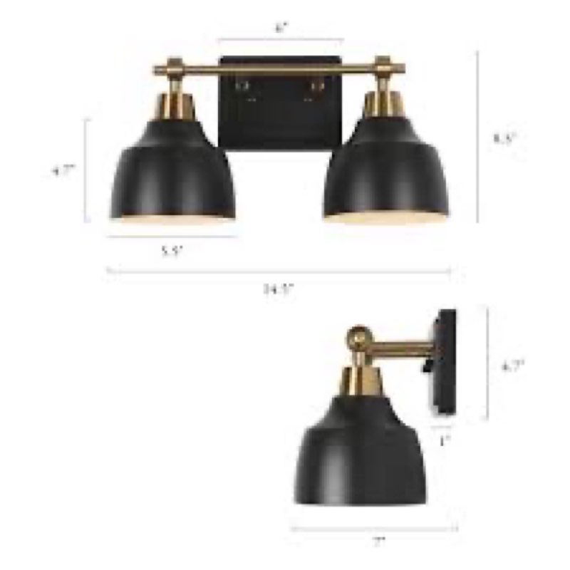 ((Incomplete))GEPOW Bathroom Wall Light Fixtures, 2-Light Black Gold Vanity Light, Modern Farmhouse Wall Lamp Over