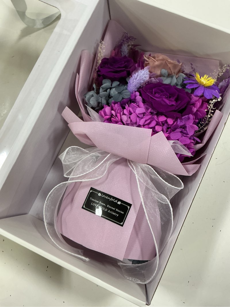 Condition photo showing Good Condition for lovenfold preserved flowers for delivery, purple rose bouquets that last 1-3 years, birthday flowers gifts for women mom grandma wife friends violet