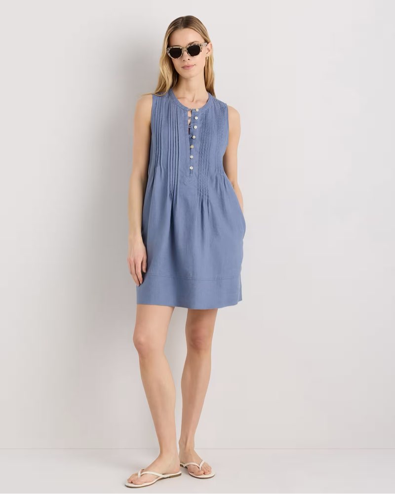 Quince, 100% European Linen Sleeveless Swing Dress moonstone blue/S