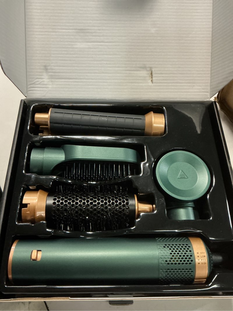 Condition photo showing Good Condition for 5 in 1 blow dryer brush, upgrade hair dryer brush set negative ion air styler curling wrap air curler, hot air brush curling iron hair styling tools as a gift for straight/curl/dry/smooth gold
