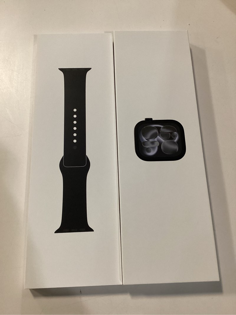 Condition photo showing New/Like New for Apple Watch Series 11 [GPS 46mm] Smartwatch with Jet Black Aluminum Case with Sport Band - M/L. Sleep Score, Fitness Tracker, Health Monitoring, Always-On Display, Water Resistant Jet Black Aluminum Case w/ Black Sport Band 46mm case + Medium/Large band GPS Without AppleCare+