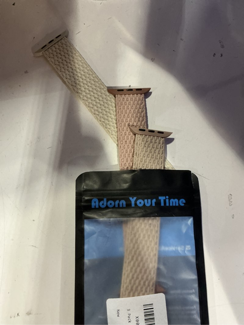 Condition photo showing New/Like New for 3 Pack Stretchy Braided Solo Loop Compatible with Apple Watch Bands 40mm 41mm 42mm 38mm 44mm 45mm 46mm 49mm Women Men, Elastic Nylon Solace Strap for iWatch Series 11 10 9 8 7 6 5 4 3 Ultra/SE 2 Pink/Starlight/Milktea 42(Series3)/44/45/46/49mm L for 168mm-180mm wrist