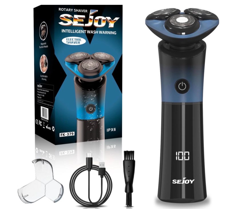 Sejoy Electric Shavers Men Rechargeable Magnetic Head with Quick Release Blade Self-Sharpening IPX6 Long Life Electric Razors for Men Skyline Blue
