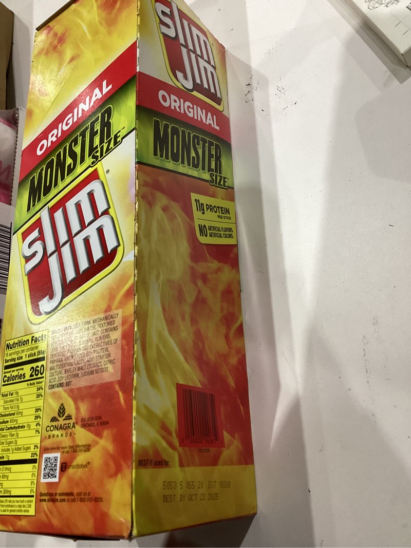 Condition photo showing New/Like New for Slim Jim Monster Smoked Meat Sticks, Original Flavor, 11g Protein Per Stick, 1.94 oz. (18 Count)