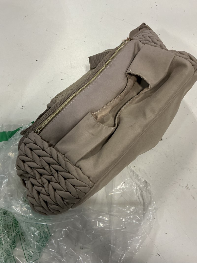 Condition photo showing As Is for mommore stroller organizer with insulated cup holders, adjustable stroller caddy with detachable phone bag, stroller accessories fits for uppababy, doona, jogger, britax(light cafe)
