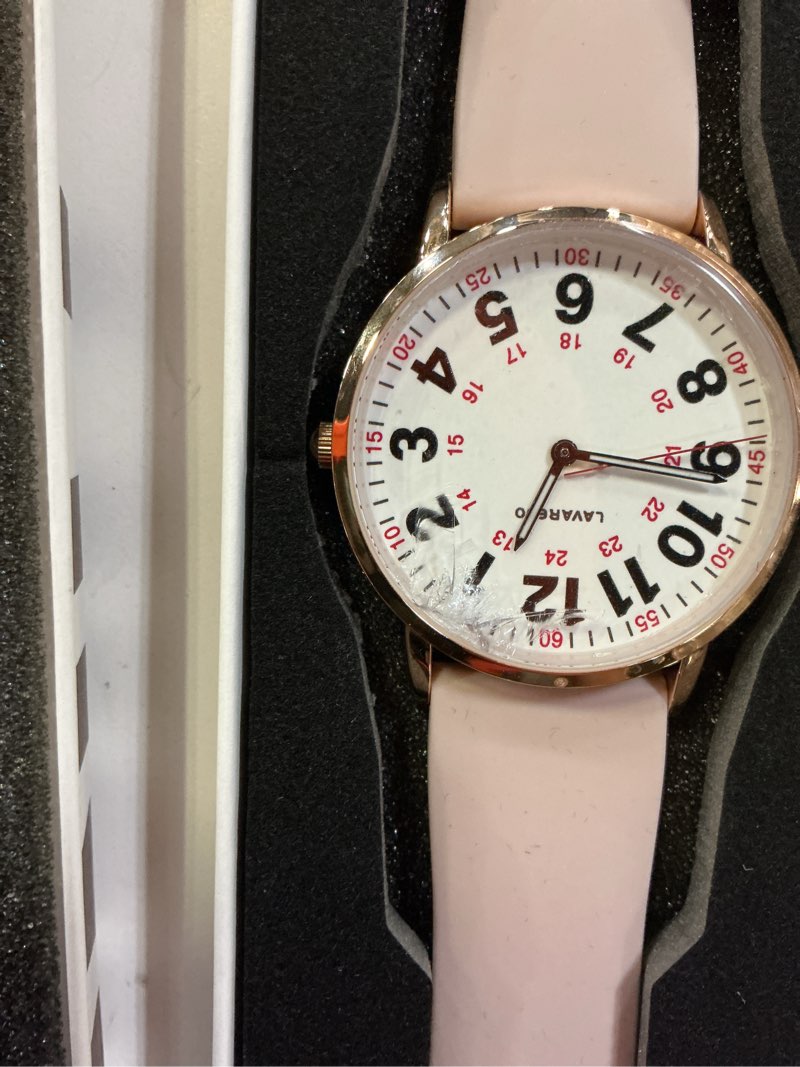 Condition photo showing As Is for nurse watch for nurses doctors women men,waterproof analog watches with luminous dial and japanese quartz movement,easy to read military time watch with second hand, 12/24 hours,silicone band 001-nudewhite