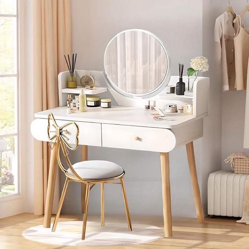 YEYGRIEM Makeup Vanity Table Set with Mirror, Medium Density Fiberboard Modern Makeup Vanity Dressin