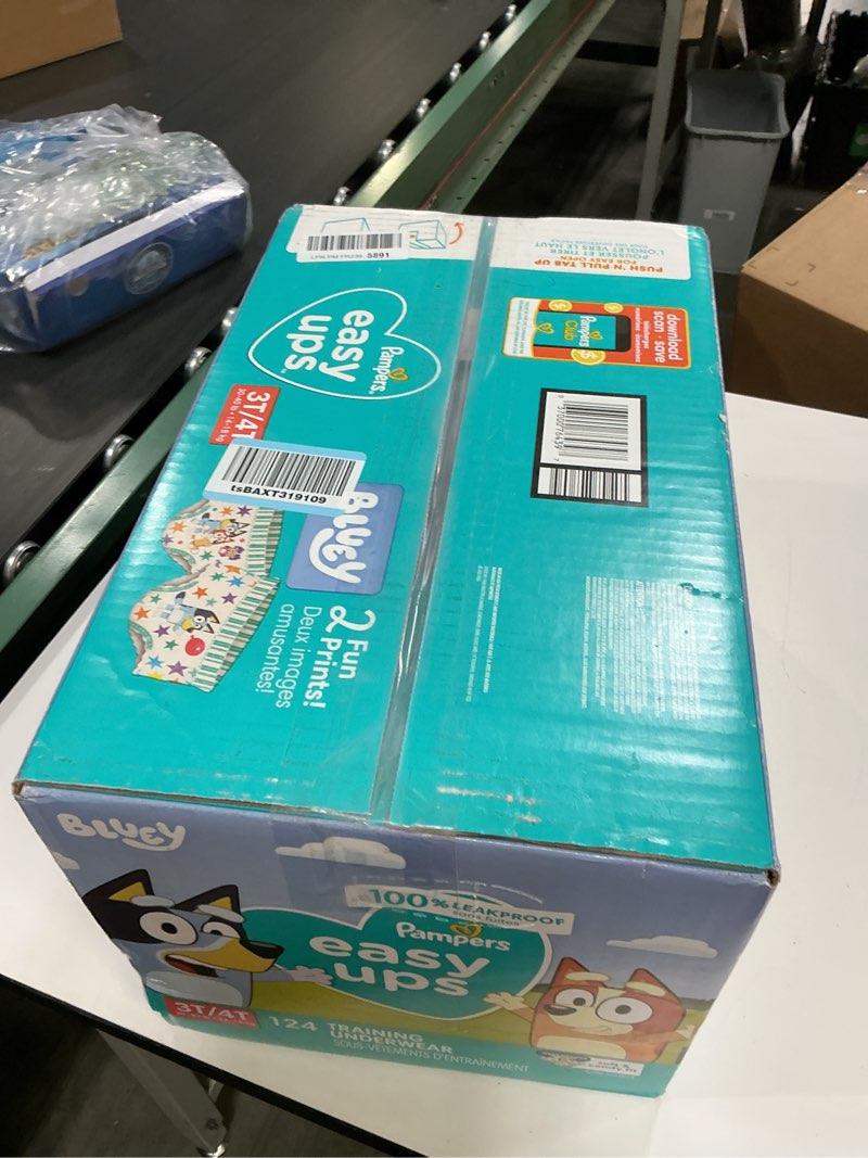 Condition photo showing New/Like New for Pampers Training Pants - Easy Ups Boys & Girls Bluey - Size 3T-4T, 124 Count, Children's Potty Underwear (Packaging May Vary) 3T-4T 124