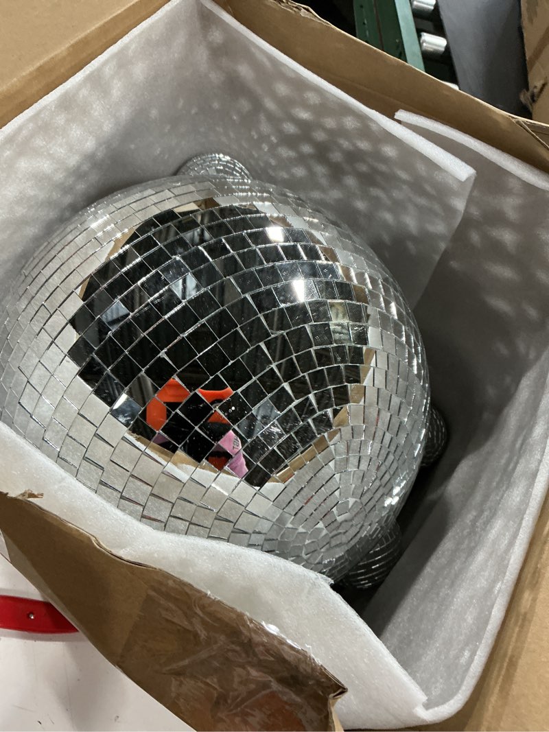 Condition photo showing Good Condition for 17 Pcs Disco Ball Decor: Mini Large Assorted Size Hanging Mirror Disco Ball Sets - Silver Party Ornaments for Stage Club Prom Props 70s Weddings Dance Music Birthday(12, 8, 6, 4, 3.2 Inch)