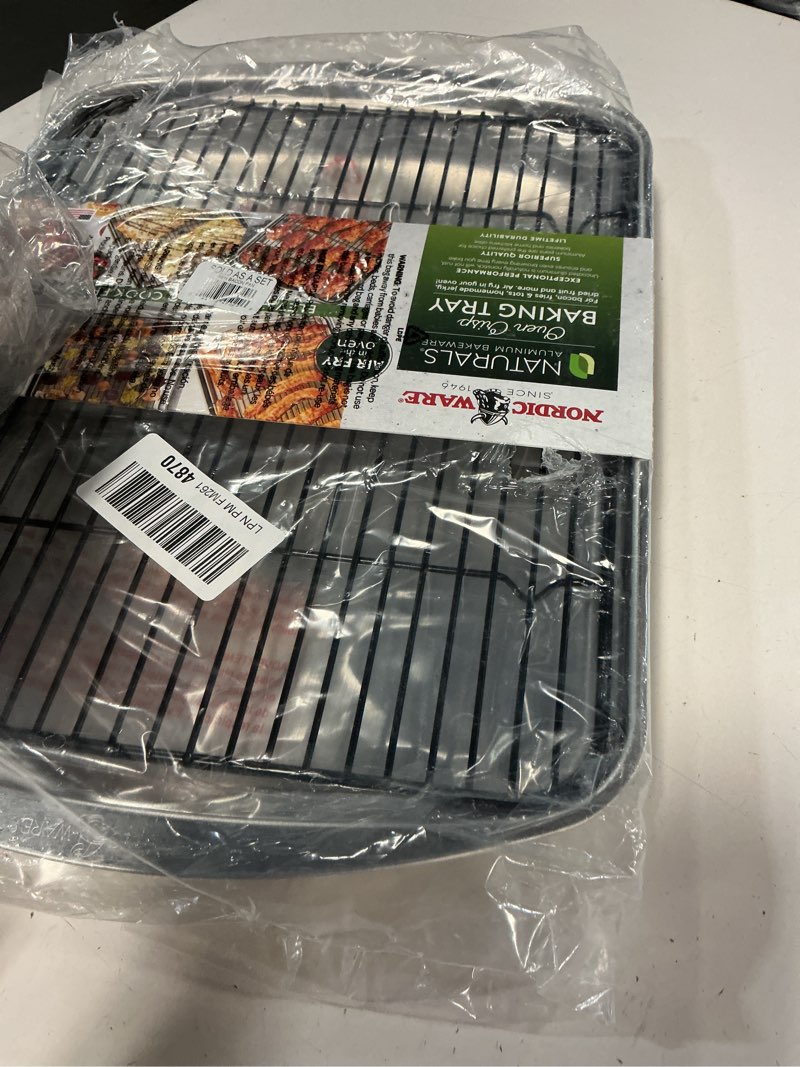 Condition photo showing Good Condition for Nordic Ware Oven Crisp Baking Tray 2pc Set Includes Pan and Rack; Natural Aluminum For Air Frying, C