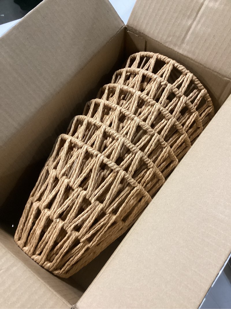 Condition photo showing Good Condition for 6 PCS E27 Rattan Lamp Shade,Bell Woven Wicker Lampshades Replacement,Paper Rope & Metal Frame,Bohemian Style Light Shade Replacement for Table Lamps,Pendant Lights,Wall Lights