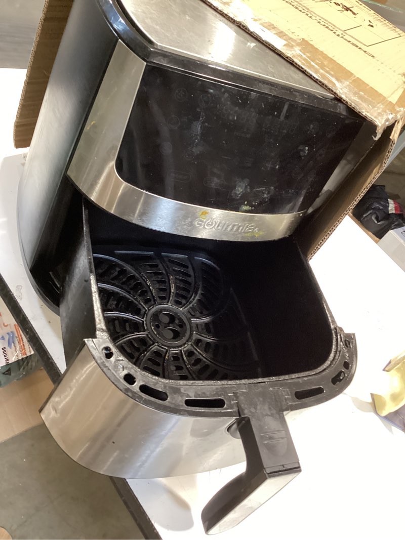 Condition photo showing As Is for chefman air fryer 8 qt | turbofry® 4-in-1 with 450°f hi-fry option for crispier results | bake, dehydrate, frozen | xl nonstick dishwasher-safe basket | stainless steel 8 quarts stainless steel