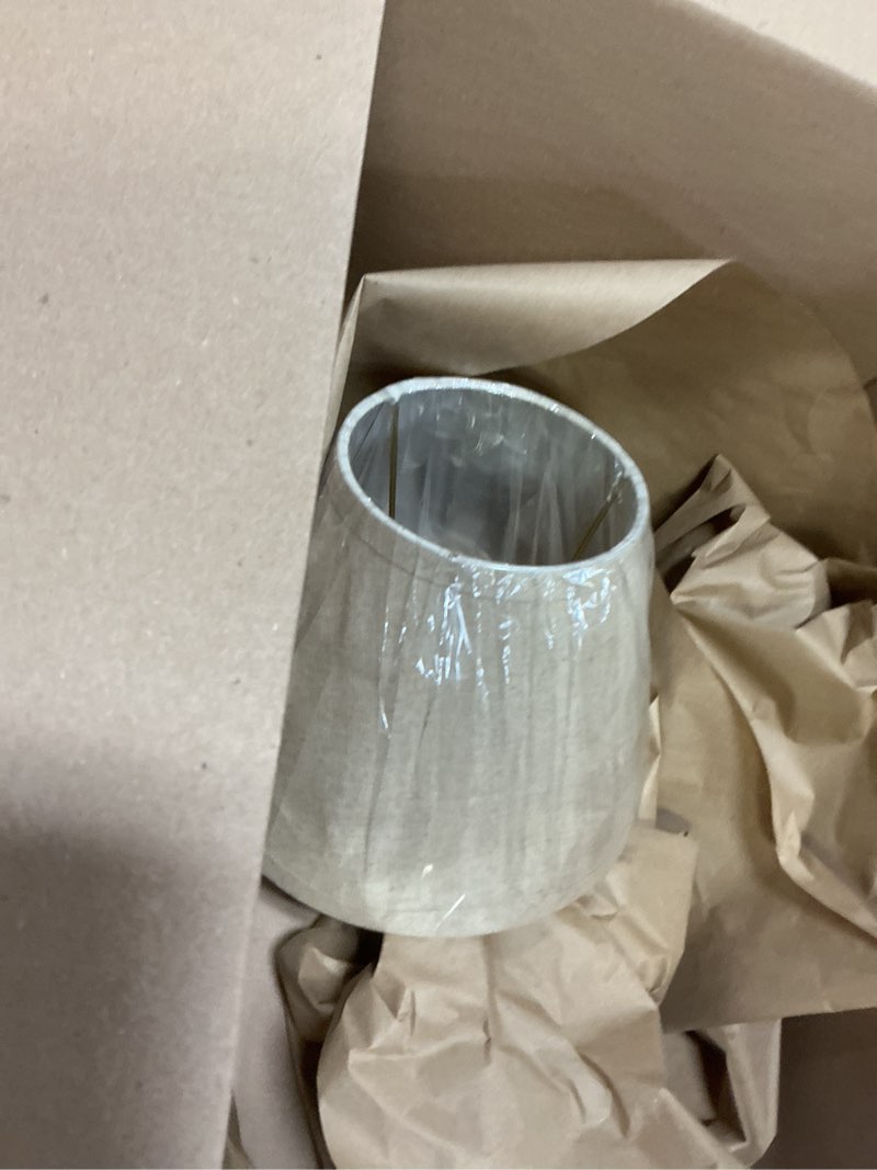 Condition photo showing Good Condition for aspen creative 56019, empire uno lamp shade in beige , 5\" top x 9\" bottom x 7\" slant height, slip uno 33mm